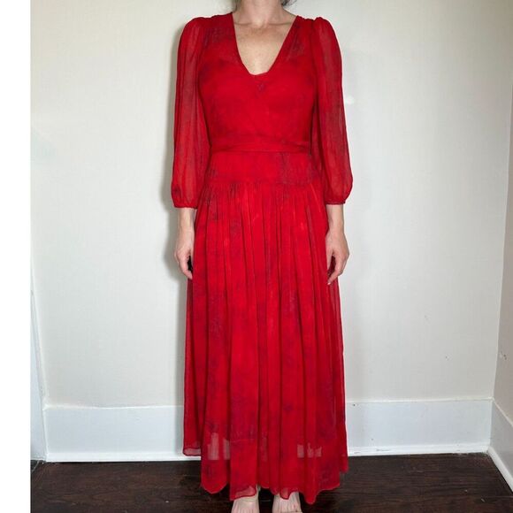 Gorgeous Calvin Klein Red Ruffled Maxi Dress Size 4 - Picture 2 of 4